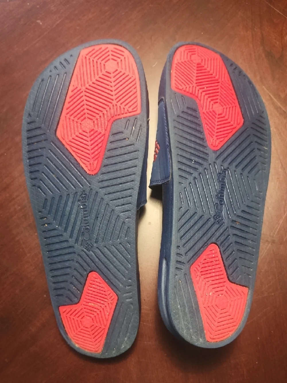 Columbia Blue Slide Sandals with Red Logo